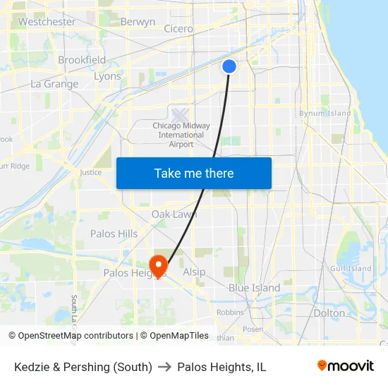 Kedzie & Pershing (South) to Palos Heights, IL map