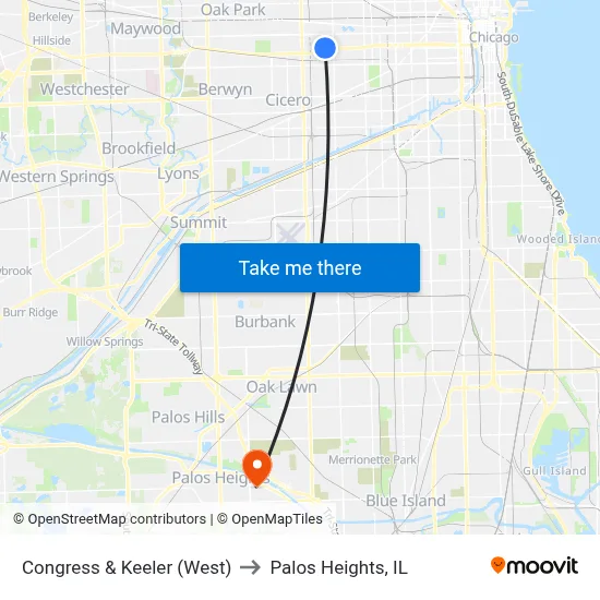 Congress & Keeler (West) to Palos Heights, IL map