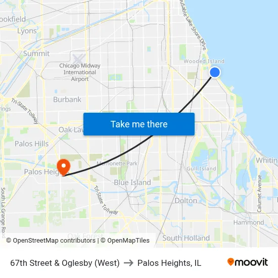67th Street & Oglesby (West) to Palos Heights, IL map