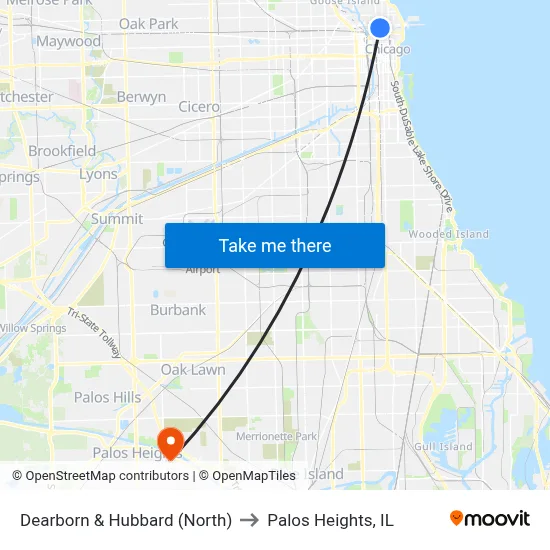 Dearborn & Hubbard (North) to Palos Heights, IL map