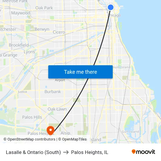 Lasalle & Ontario (South) to Palos Heights, IL map