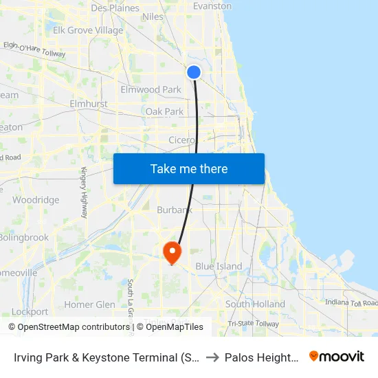 Irving Park & Keystone Terminal (South) to Palos Heights, IL map