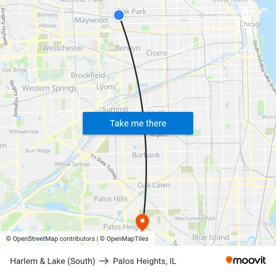 Harlem & Lake (South) to Palos Heights, IL map
