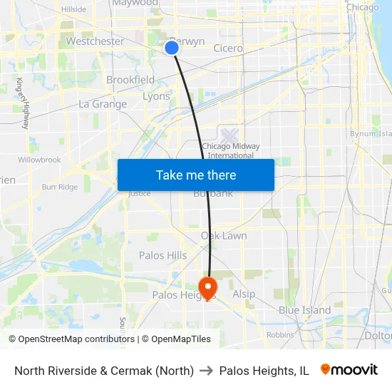 North Riverside & Cermak (North) to Palos Heights, IL map