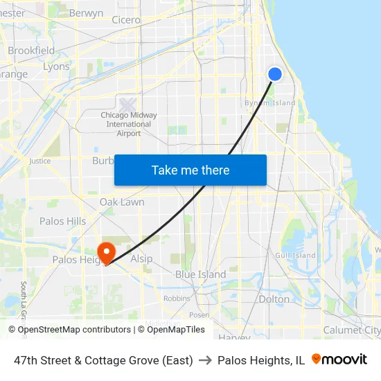 47th Street & Cottage Grove (East) to Palos Heights, IL map