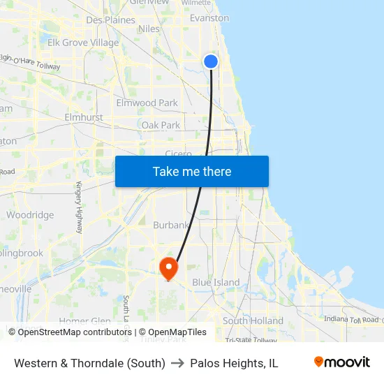 Western & Thorndale (South) to Palos Heights, IL map