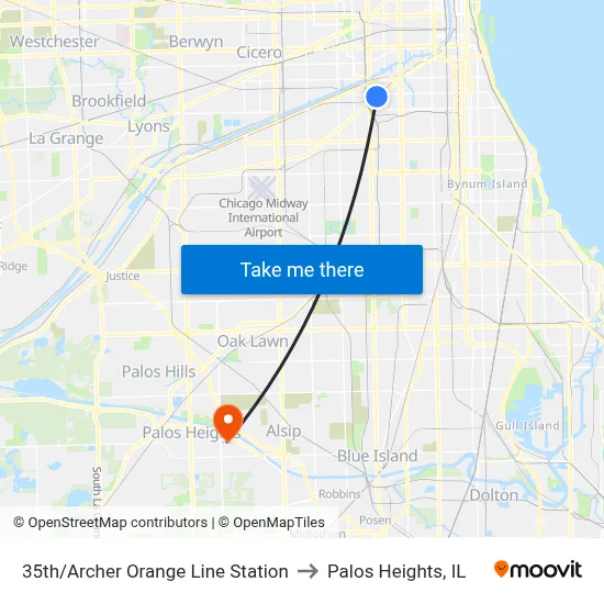 35th/Archer Orange Line Station to Palos Heights, IL map