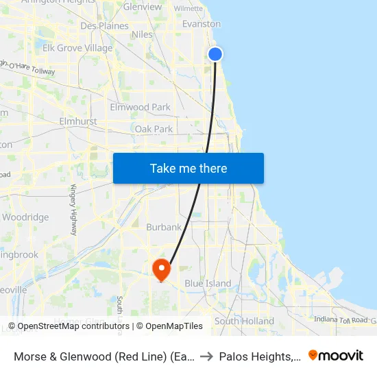 Morse & Glenwood (Red Line) (East) to Palos Heights, IL map