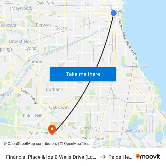 Financial Place & Ida B Wells Drive (Lasalle St Station) (North) to Palos Heights, IL map