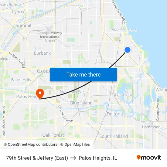 79th Street & Jeffery (East) to Palos Heights, IL map