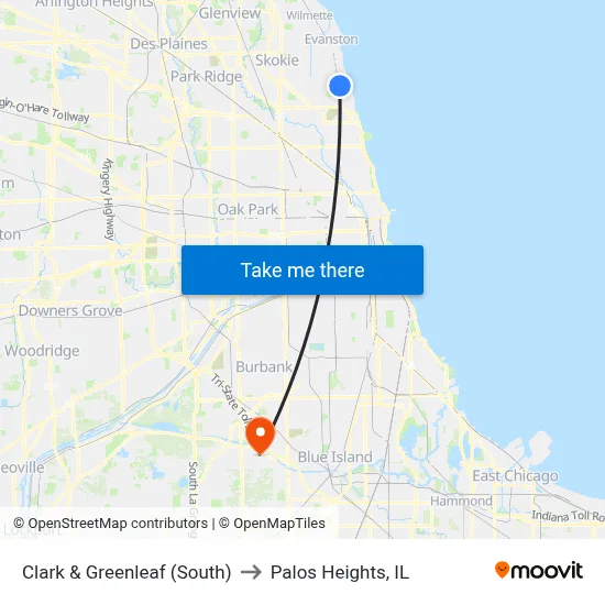 Clark & Greenleaf (South) to Palos Heights, IL map