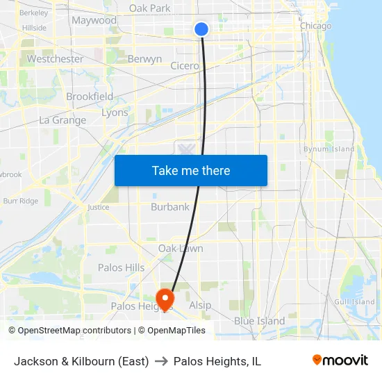 Jackson & Kilbourn (East) to Palos Heights, IL map