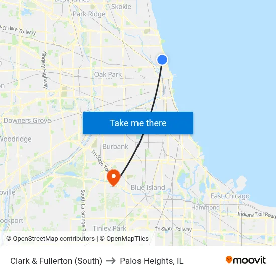 Clark & Fullerton (South) to Palos Heights, IL map