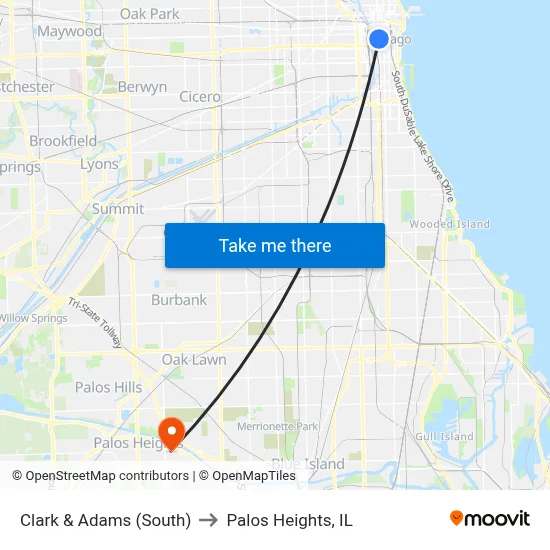 Clark & Adams (South) to Palos Heights, IL map