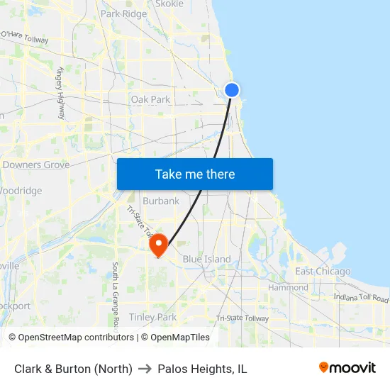 Clark & Burton (North) to Palos Heights, IL map