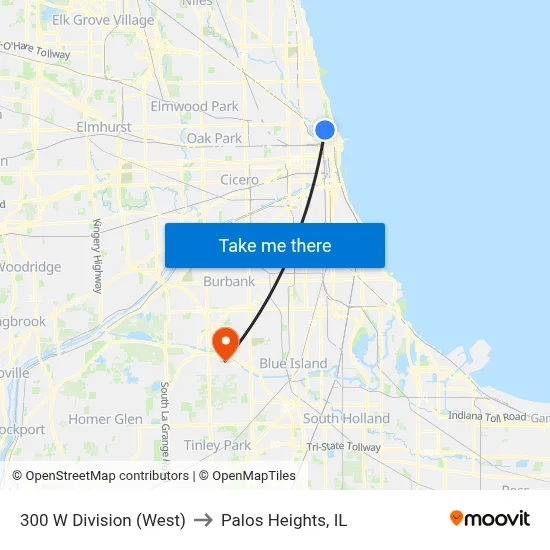 300 W Division (West) to Palos Heights, IL map