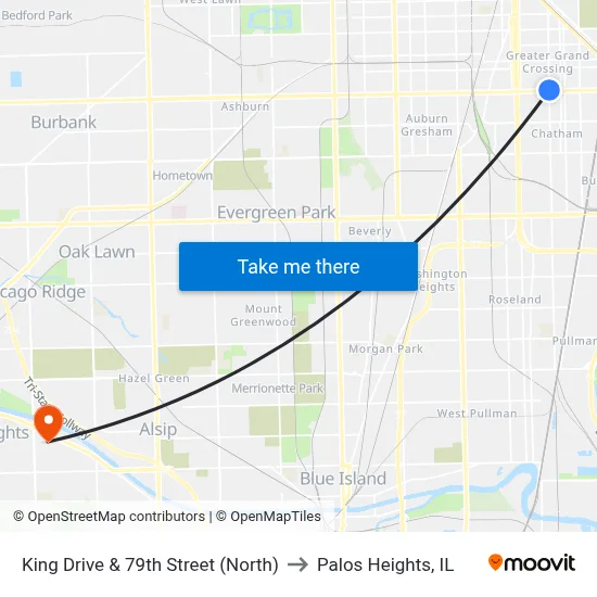 King Drive & 79th Street (North) to Palos Heights, IL map