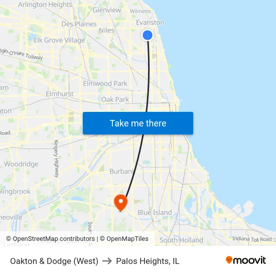 Oakton & Dodge (West) to Palos Heights, IL map