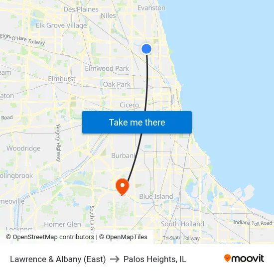 Lawrence & Albany (East) to Palos Heights, IL map