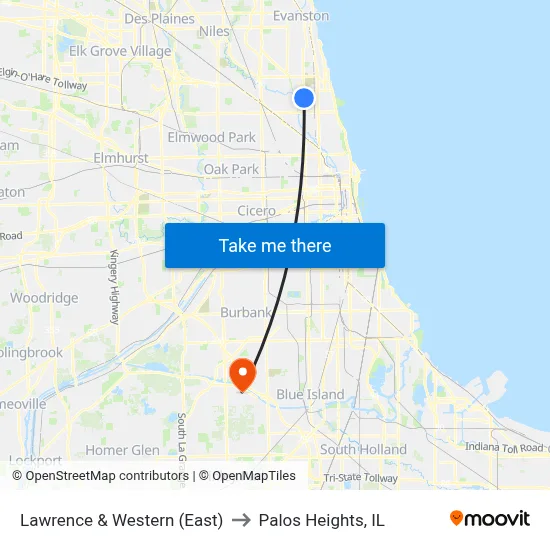 Lawrence & Western (East) to Palos Heights, IL map
