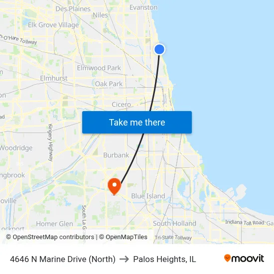 4646 N Marine Drive (North) to Palos Heights, IL map