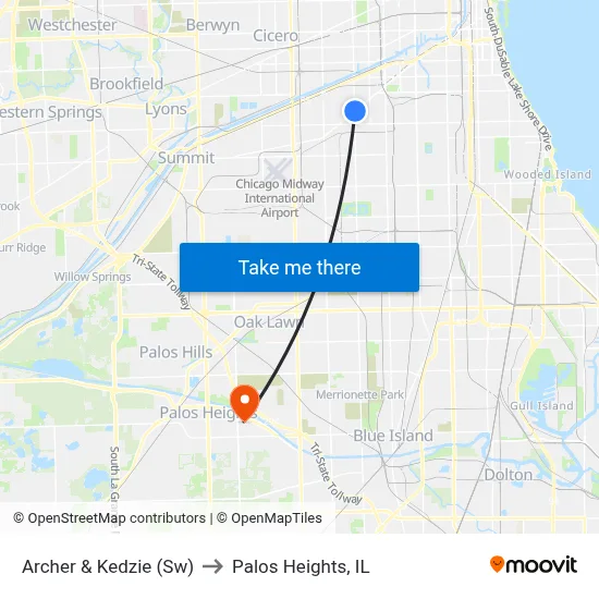 Archer & Kedzie (Sw) to Palos Heights, IL map
