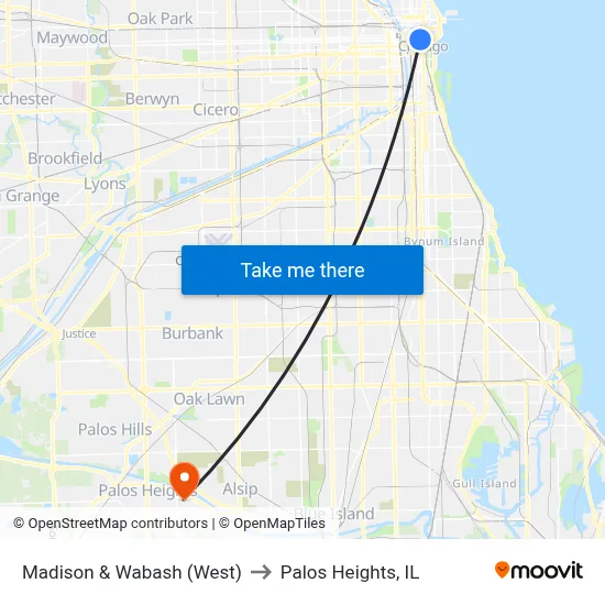 Madison & Wabash (West) to Palos Heights, IL map