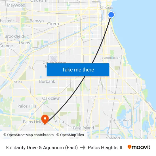 Solidarity Drive & Aquarium (East) to Palos Heights, IL map