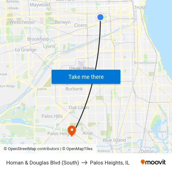 Homan & Douglas Blvd (South) to Palos Heights, IL map