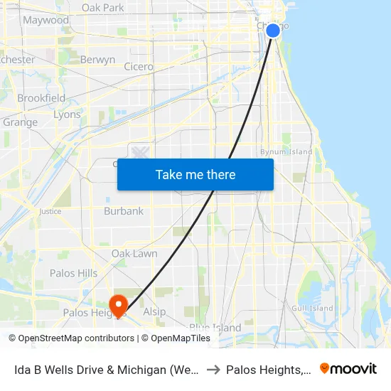 Ida B Wells Drive & Michigan (West) to Palos Heights, IL map