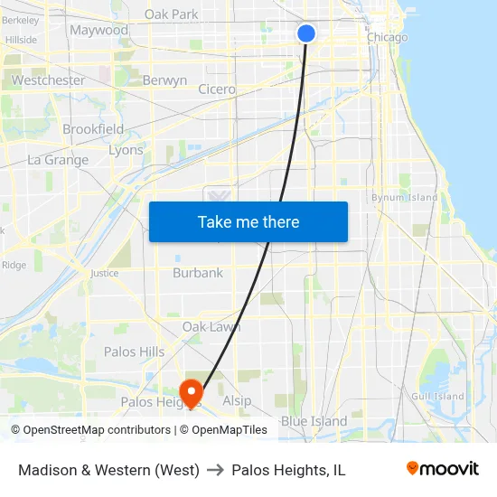 Madison & Western (West) to Palos Heights, IL map