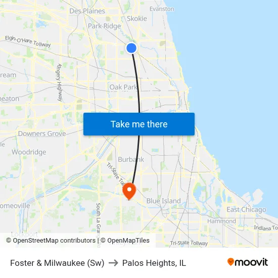Foster & Milwaukee (Sw) to Palos Heights, IL map