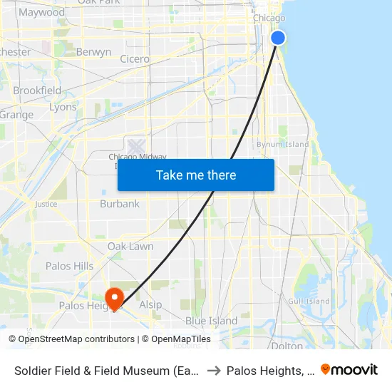 Soldier Field & Field Museum (East) to Palos Heights, IL map