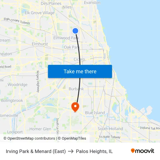 Irving Park & Menard (East) to Palos Heights, IL map