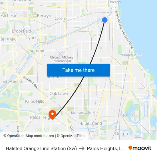 Halsted Orange Line Station (Sw) to Palos Heights, IL map