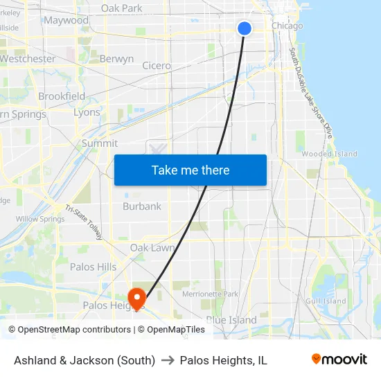 Ashland & Jackson (South) to Palos Heights, IL map