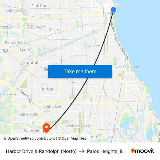 Harbor Drive & Randolph (North) to Palos Heights, IL map