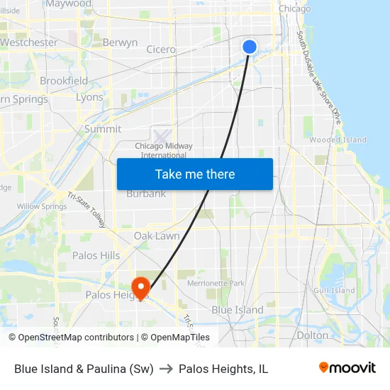 Blue Island & Paulina (Sw) to Palos Heights, IL map