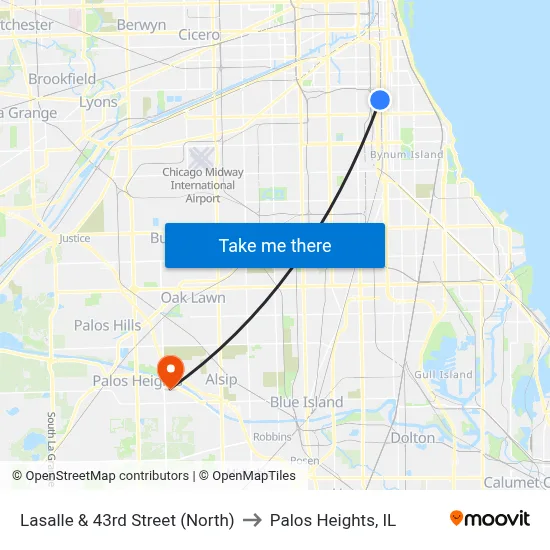 Lasalle & 43rd Street (North) to Palos Heights, IL map