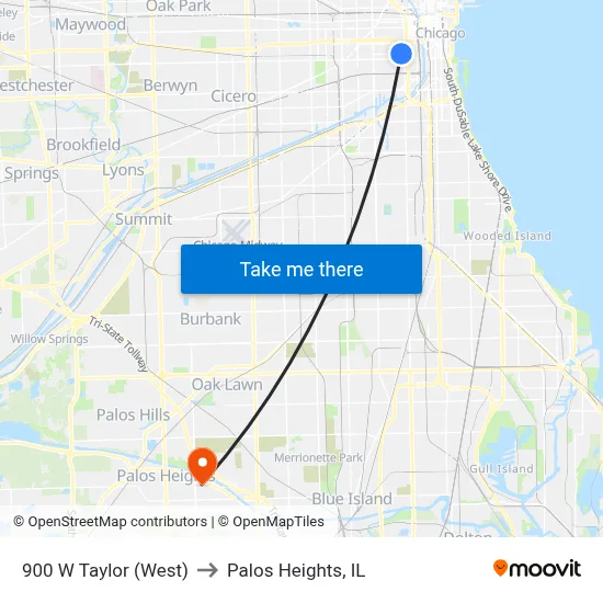 900 W Taylor (West) to Palos Heights, IL map