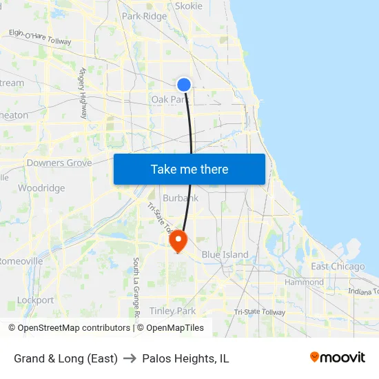 Grand & Long (East) to Palos Heights, IL map