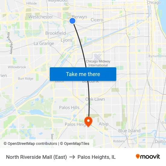 North Riverside Mall (East) to Palos Heights, IL map