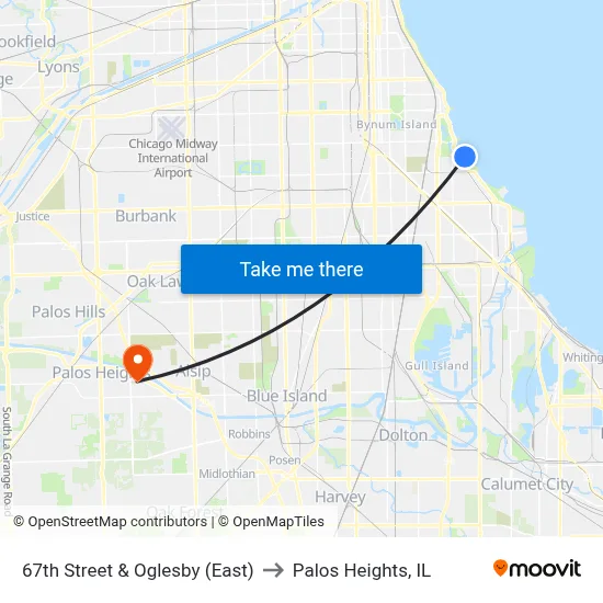67th Street & Oglesby (East) to Palos Heights, IL map