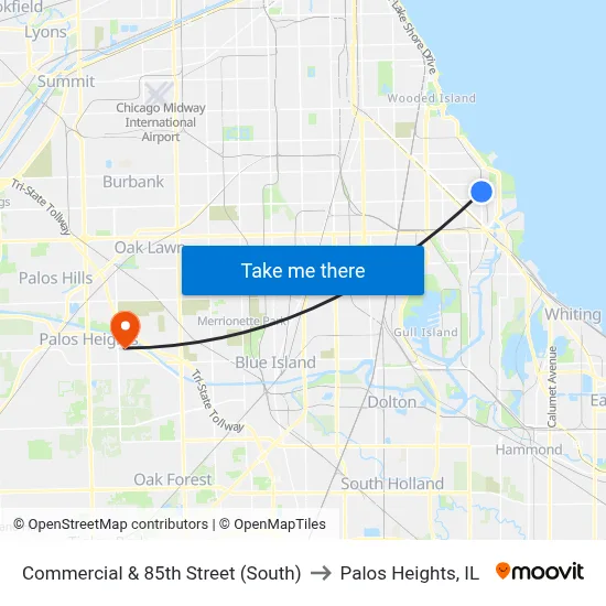 Commercial & 85th Street (South) to Palos Heights, IL map