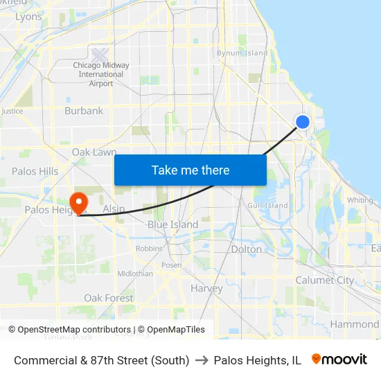 Commercial & 87th Street (South) to Palos Heights, IL map