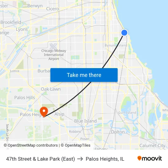 47th Street & Lake Park (East) to Palos Heights, IL map