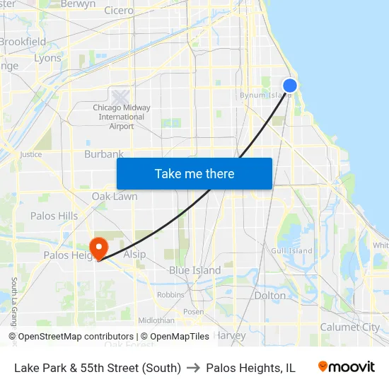 Lake Park & 55th Street (South) to Palos Heights, IL map