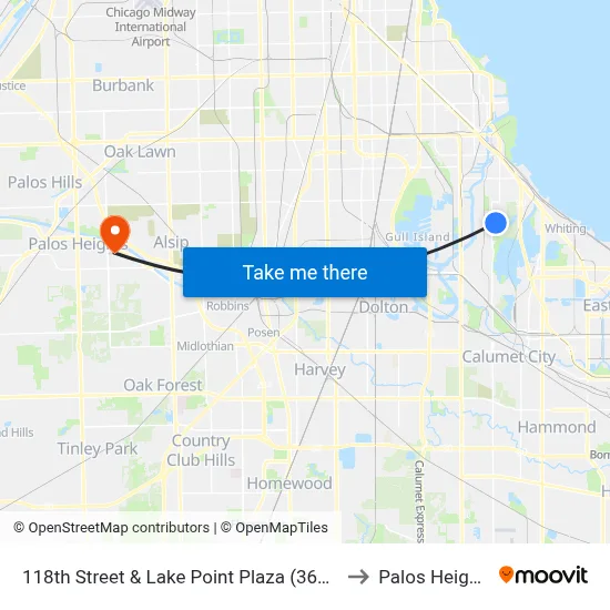 118th Street & Lake Point Plaza (3600 E) (West) to Palos Heights, IL map