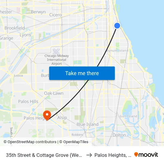 35th Street & Cottage Grove (West) to Palos Heights, IL map
