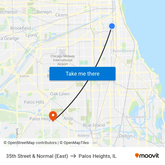 35th Street & Normal (East) to Palos Heights, IL map